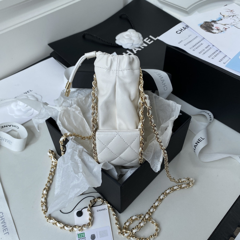 Ch*el lambskin shoulder bag  white