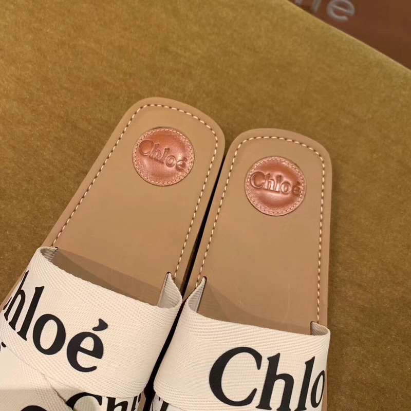 Chloe Woody Canvas Slides Beige