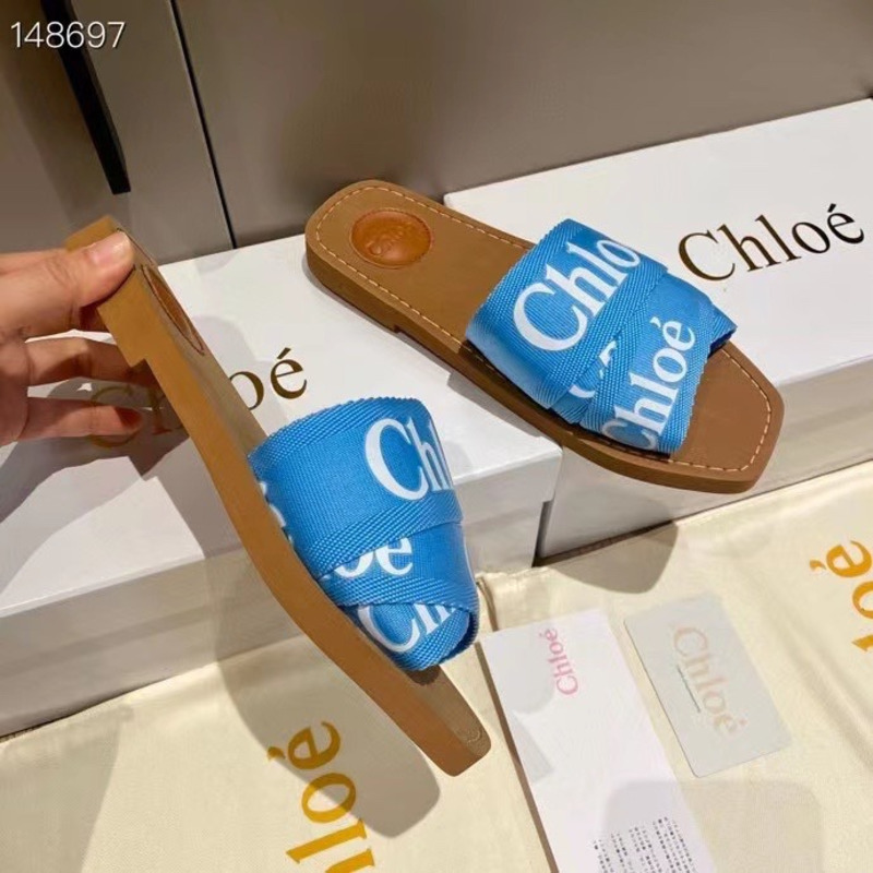 Chloe Woody Canvas Slides Blue