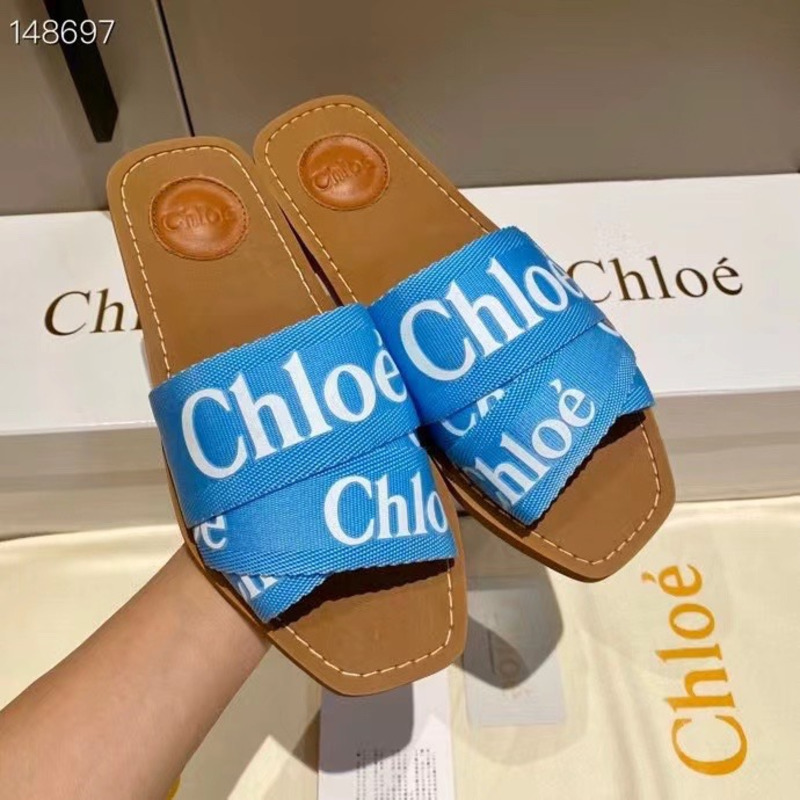 Chloe Woody Canvas Slides Blue