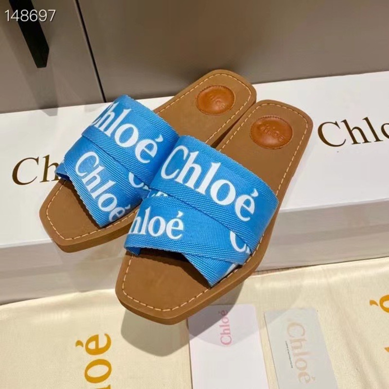 Chloe Woody Canvas Slides Blue