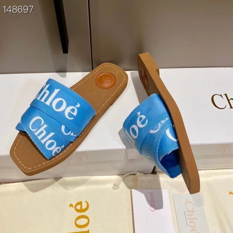 Chloe Woody Canvas Slides Blue