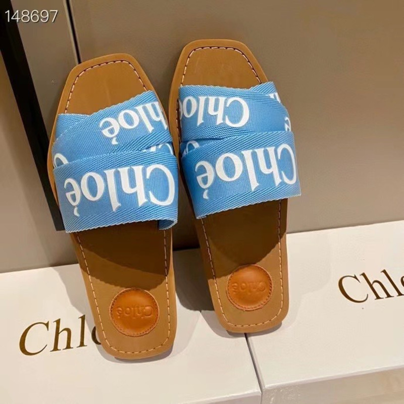 Chloe Woody Canvas Slides Blue