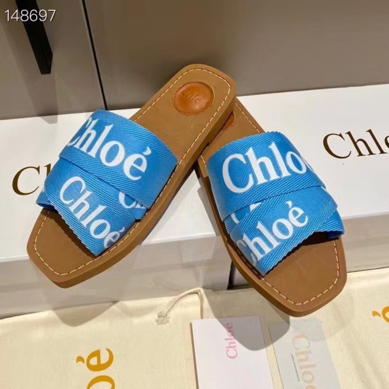 Chloe Woody Canvas Slides Blue