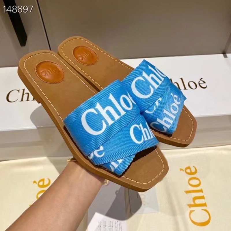 Chloe Woody Canvas Slides Blue