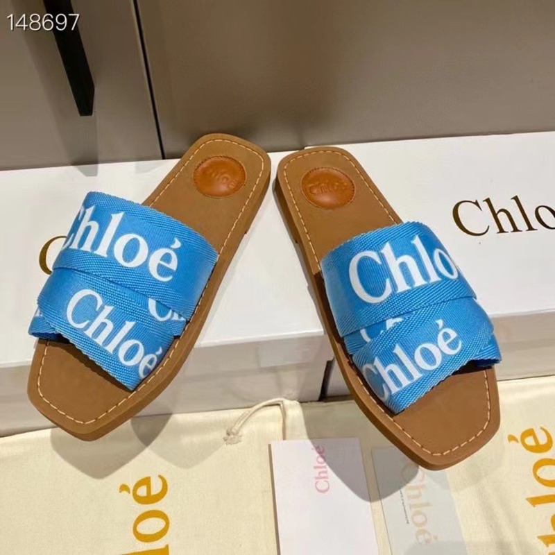 Chloe Woody Canvas Slides Blue