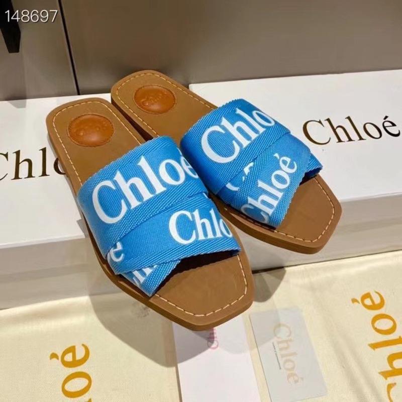 Chloe Woody Canvas Slides Blue