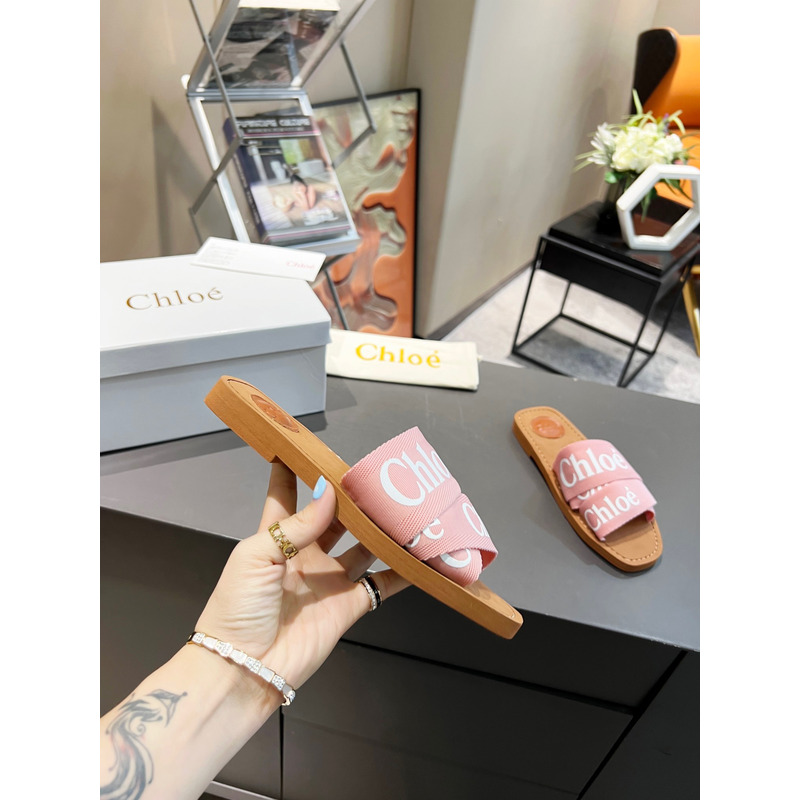 Chloe Woody Canvas Slides Delicate Pink