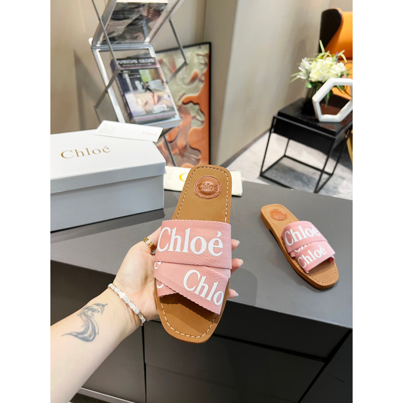 Chloe Woody Canvas Slides Delicate Pink