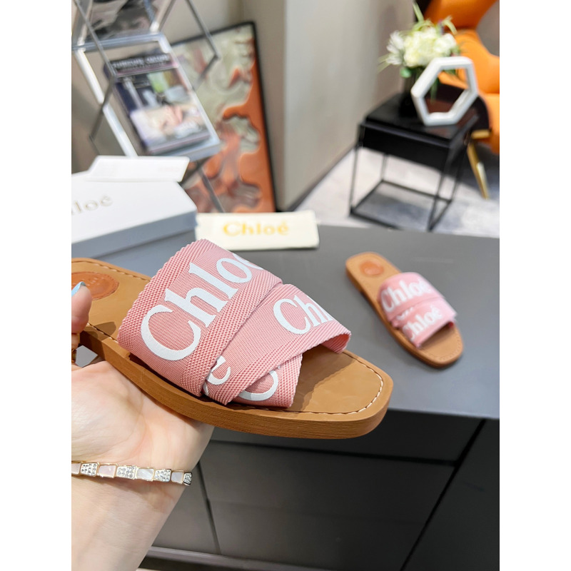 Chloe Woody Canvas Slides Delicate Pink