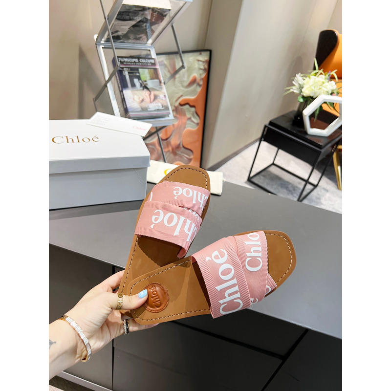 Chloe Woody Canvas Slides Delicate Pink