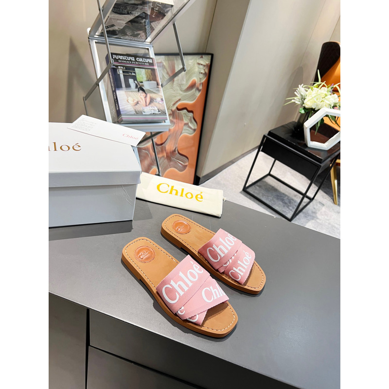 Chloe Woody Canvas Slides Delicate Pink