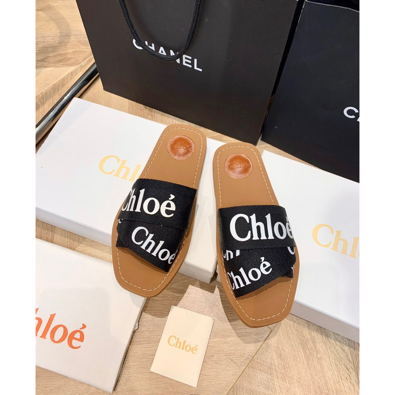 Chloe Woody Canvas Slides Black