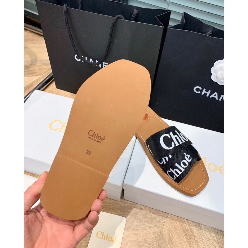 Chloe Woody Canvas Slides Black