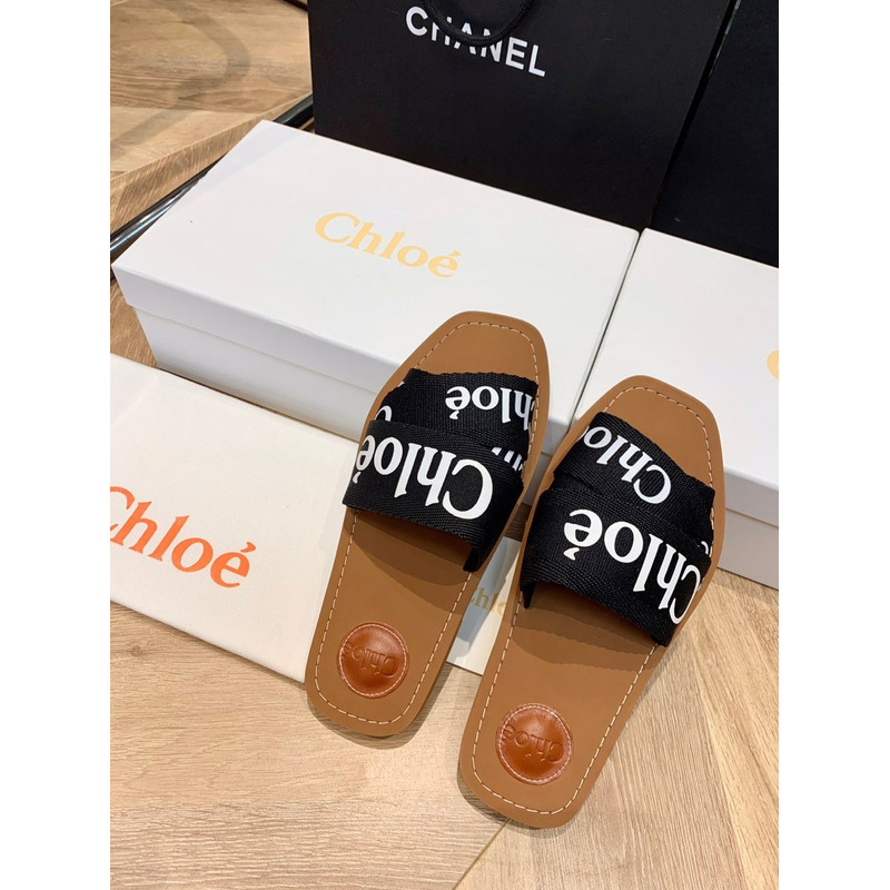 Chloe Woody Canvas Slides Black