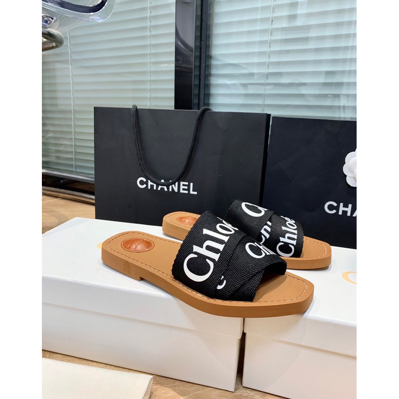 Chloe Woody Canvas Slides Black