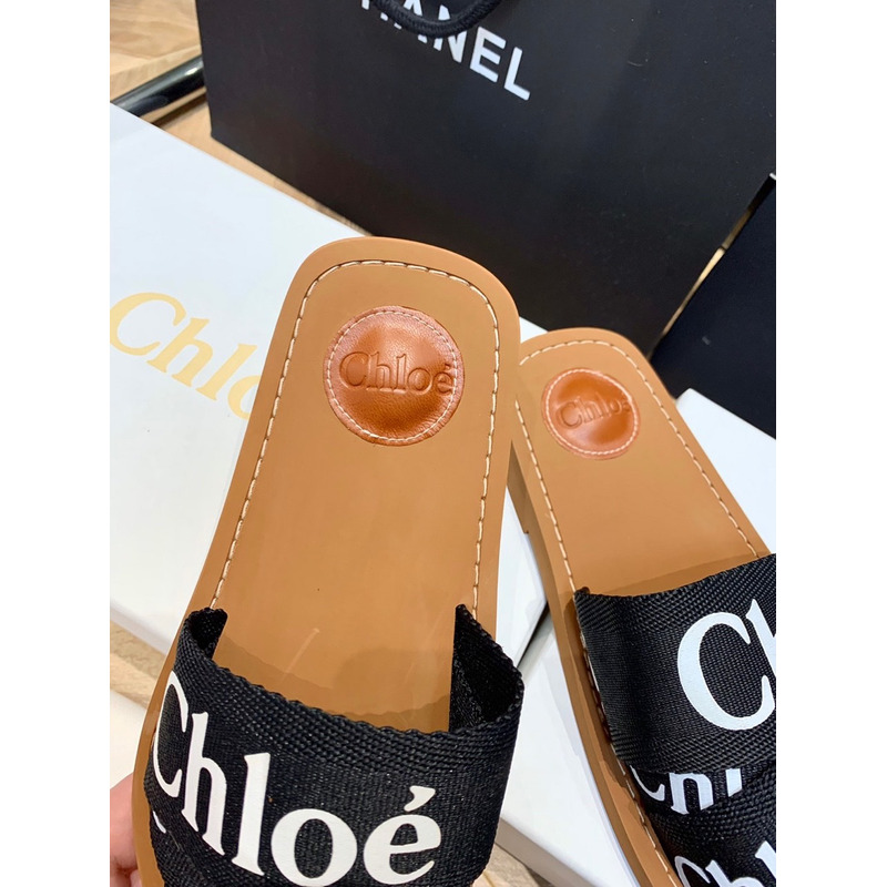 Chloe Woody Canvas Slides Black