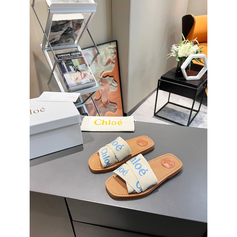 Chloe Woody Canvas Slides Blue Logo