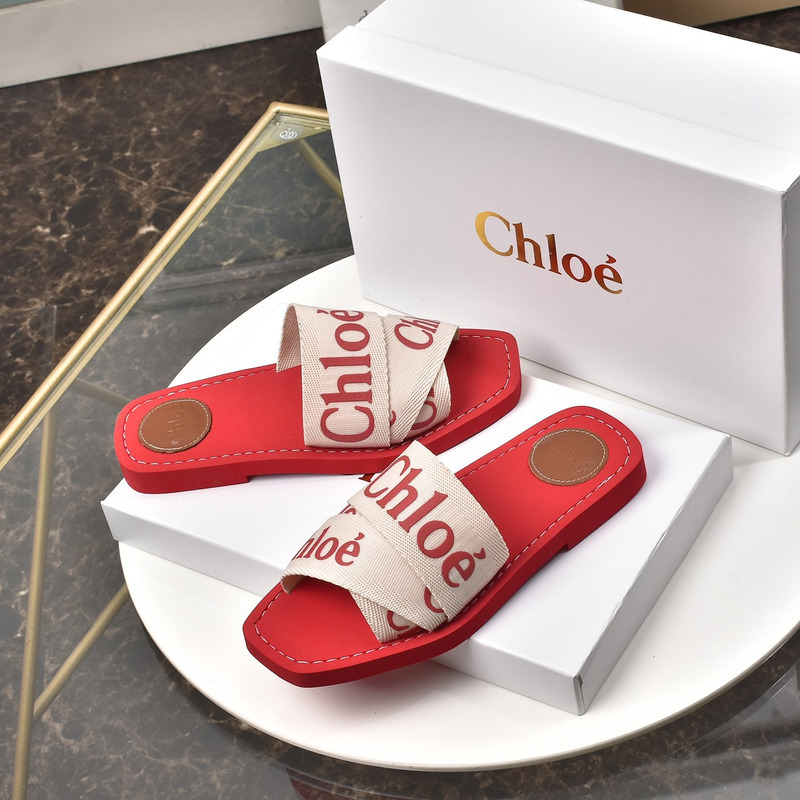 Chloe Woody Canvas Slides Red