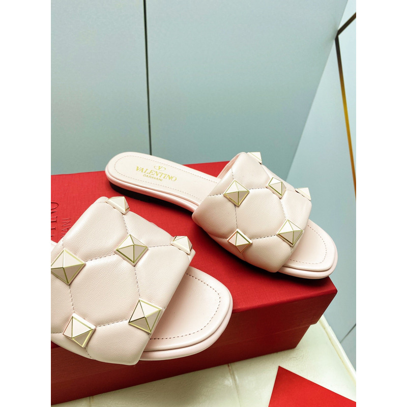 Valentino Garavani Roman Stud Quilted Slide Sandal Rose Quartz