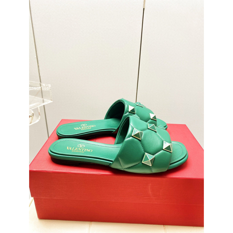 Valentino Garavani Roman Stud Quilted Slide Sandal Green