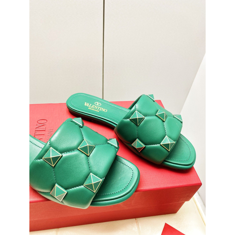 Valentino Garavani Roman Stud Quilted Slide Sandal Green