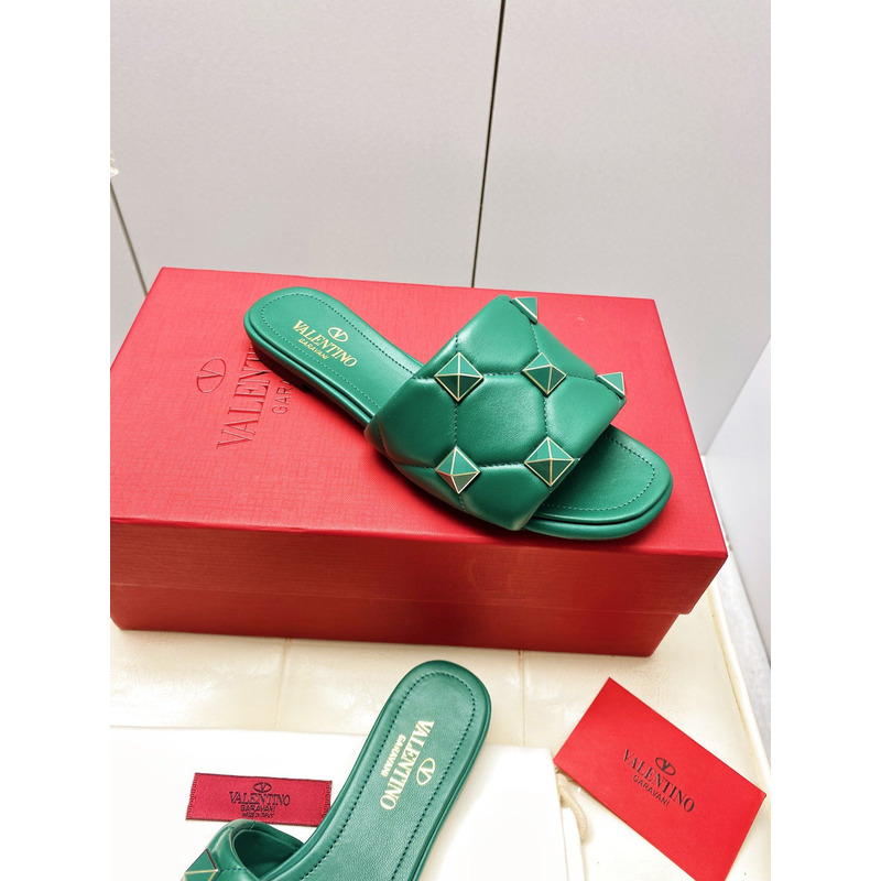 Valentino Garavani Roman Stud Quilted Slide Sandal Green