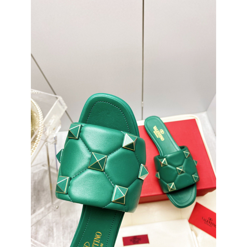 Valentino Garavani Roman Stud Quilted Slide Sandal Green