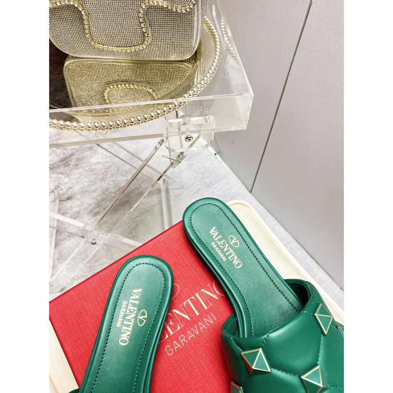 Valentino Garavani Roman Stud Quilted Slide Sandal Green