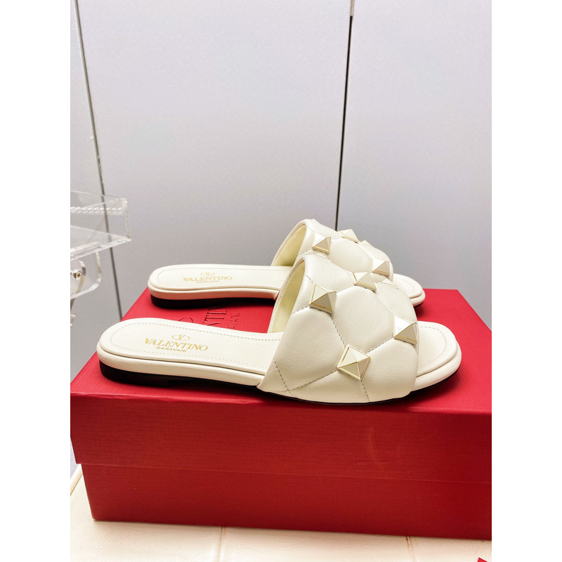 Valentino Garavani Roman Stud Quilted Slide Sandal White