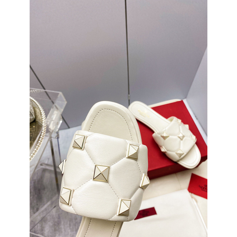 Valentino Garavani Roman Stud Quilted Slide Sandal White