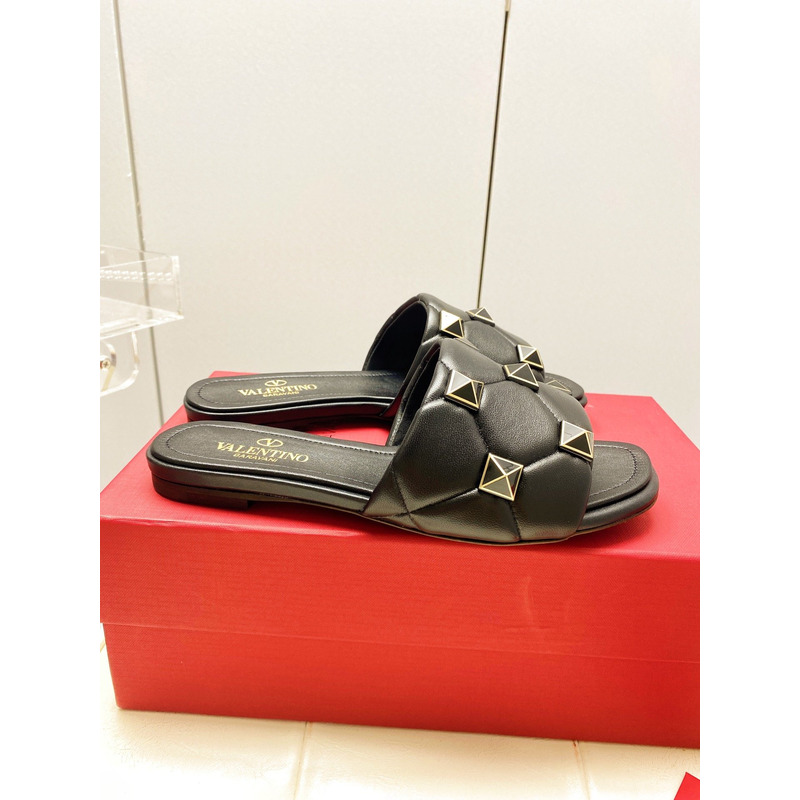 Valentino Garavani Roman Stud Quilted Slide Sandal Black