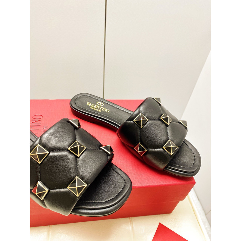 Valentino Garavani Roman Stud Quilted Slide Sandal Black