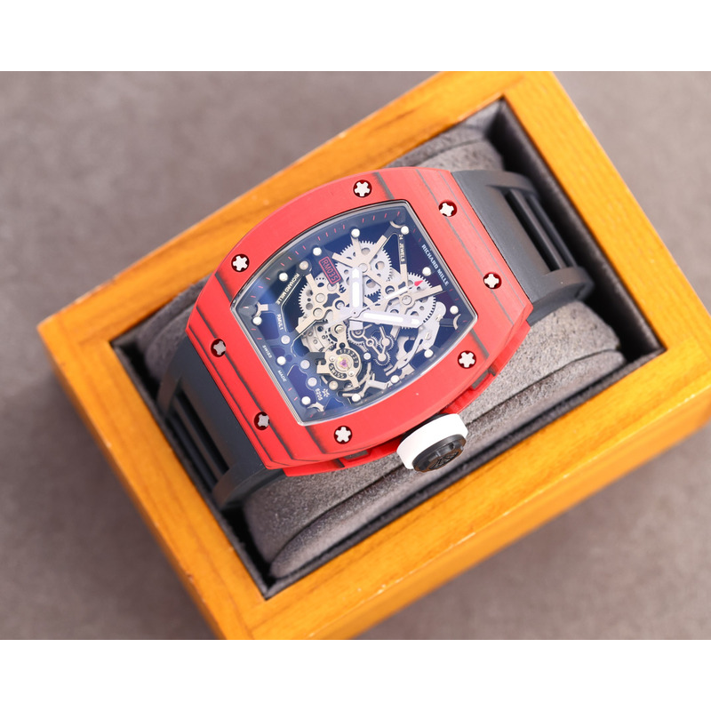 Richard Mille RM35 Men Mechanical Rubber Band Watch Black Strap&Red Case