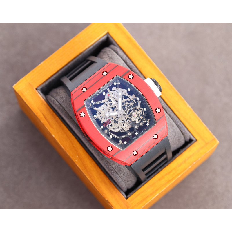 Richard Mille RM35 Men Mechanical Rubber Band Watch Black Strap&Red Case