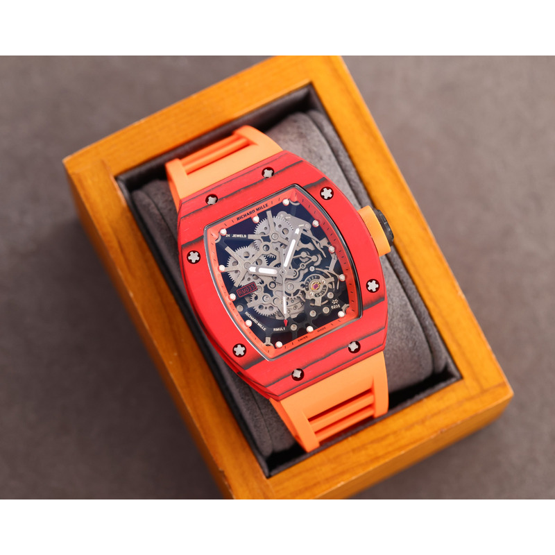 Richard Mille RM35 Men Mechanical Rubber Band Watch Orange Strap&Red Case