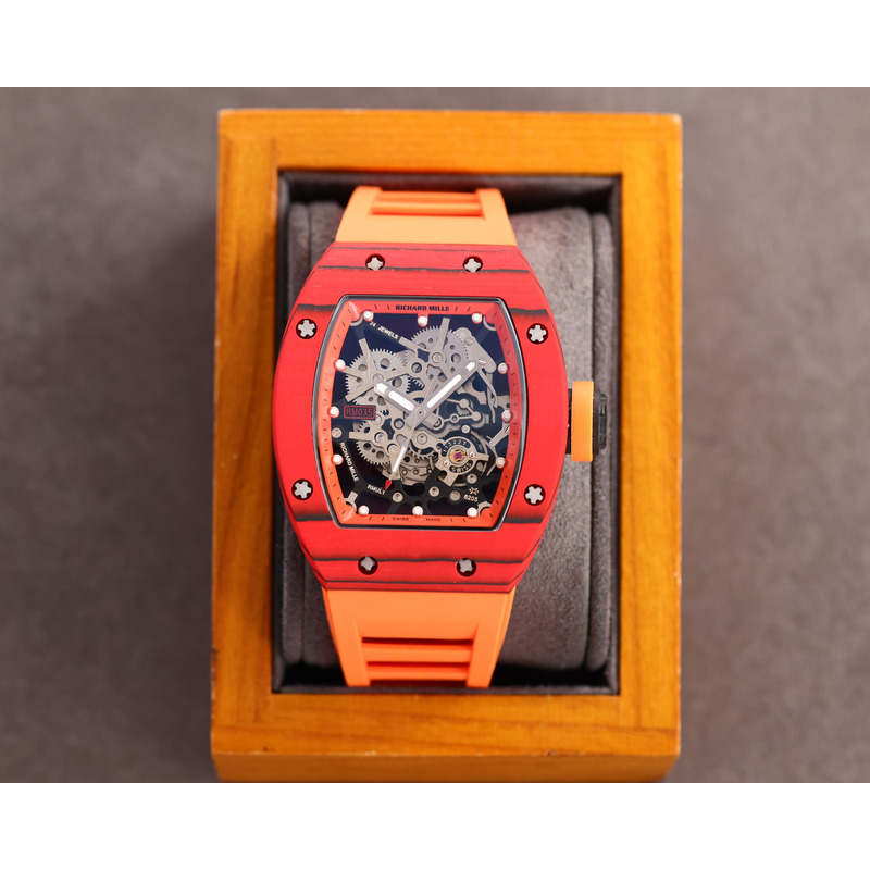 Richard Mille RM35 Men Mechanical Rubber Band Watch Orange Strap&Red Case