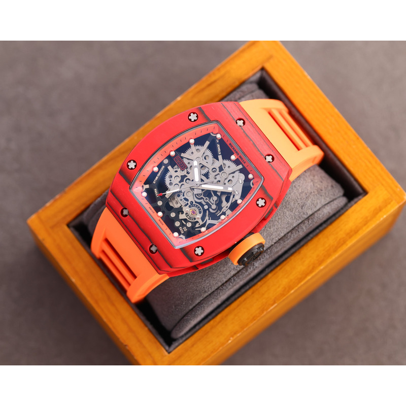 Richard Mille RM35 Men Mechanical Rubber Band Watch Orange Strap&Red Case