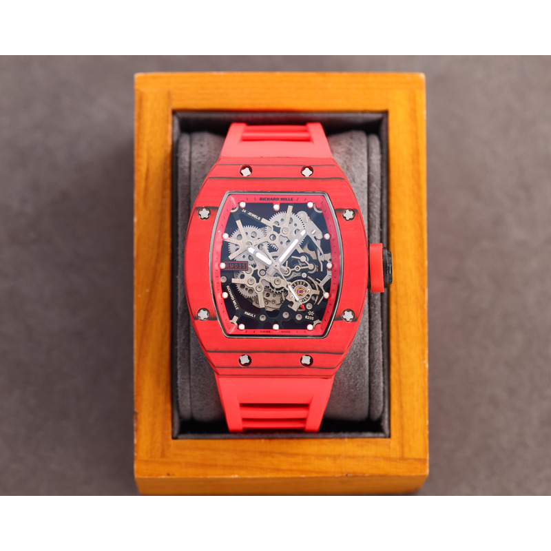 Richard Mille RM35 Men Mechanical Rubber Band Watch Red Strap&Red Case