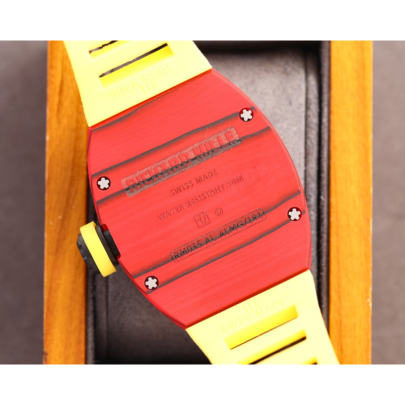 Richard Mille RM35 Men Mechanical Rubber Band Watch Yellow Strap&Red Case