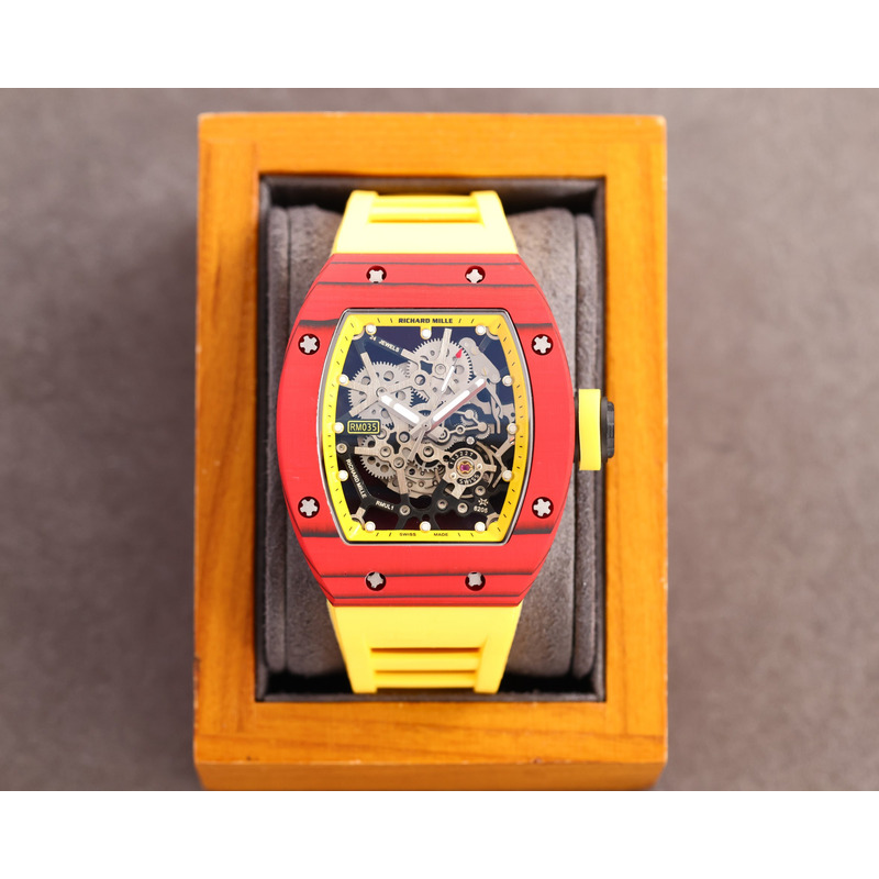 Richard Mille RM35 Men Mechanical Rubber Band Watch Yellow Strap&Red Case