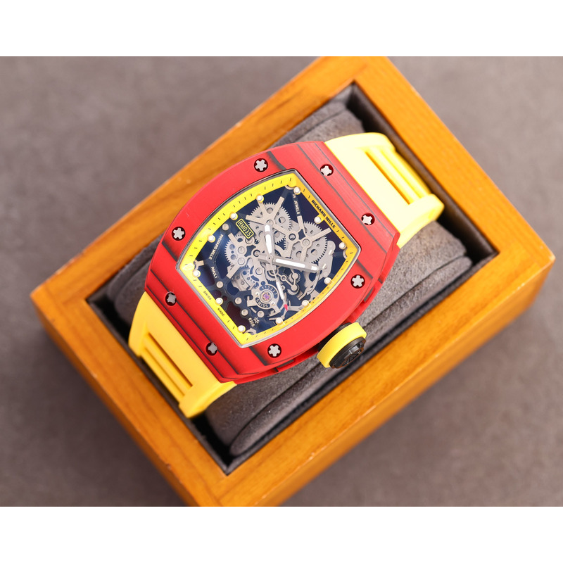 Richard Mille RM35 Men Mechanical Rubber Band Watch Yellow Strap&Red Case