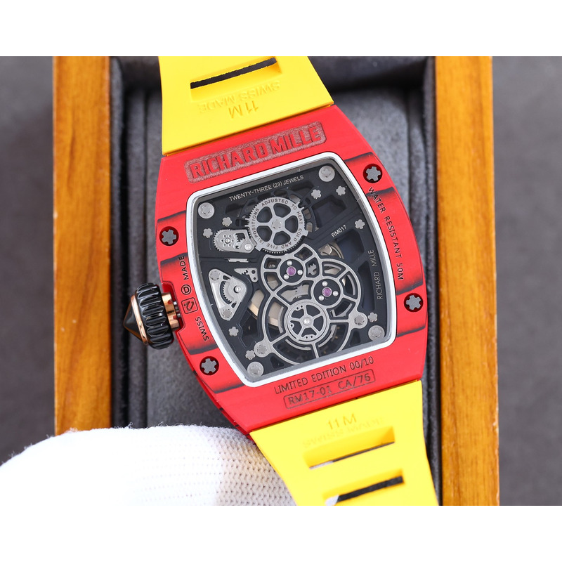 Richard Mille RM35 Men Mechanical Rubber Band Watch Yellow Strap&Red Case