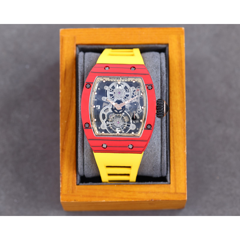 Richard Mille RM35 Men Mechanical Rubber Band Watch Yellow Strap&Red Case