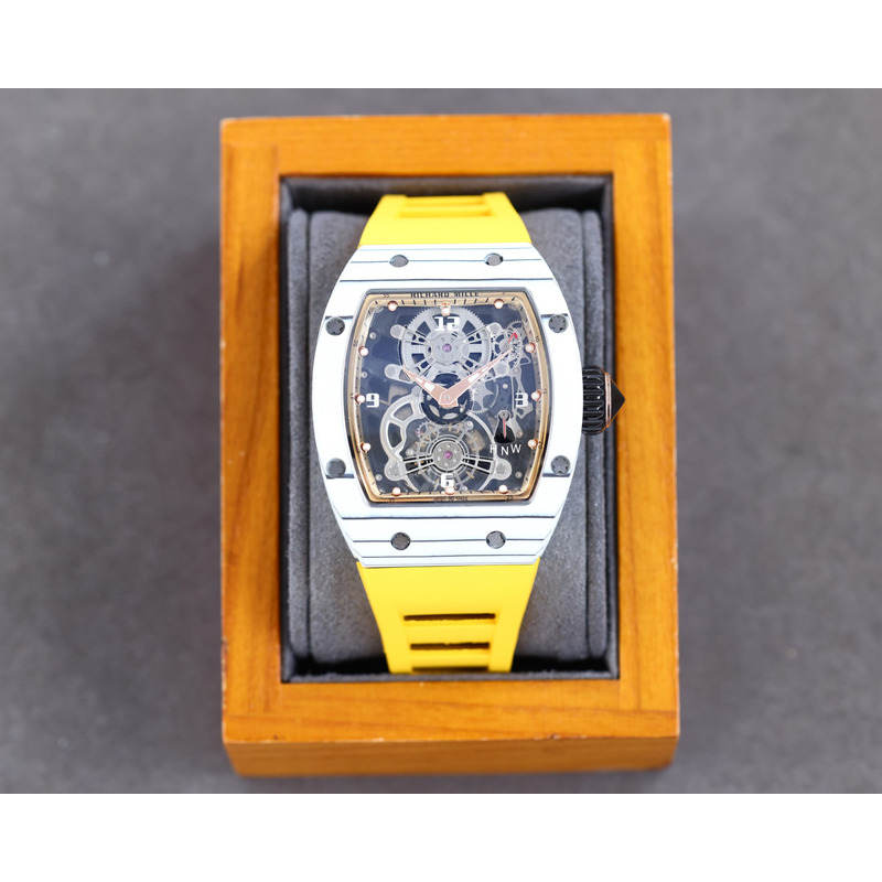 Richard Mille RM35 Men Mechanical Rubber Band Watch Yellow Strap&Red Case