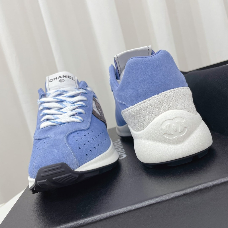 Ch*el fabric & suede kidskin sneaker blue & white