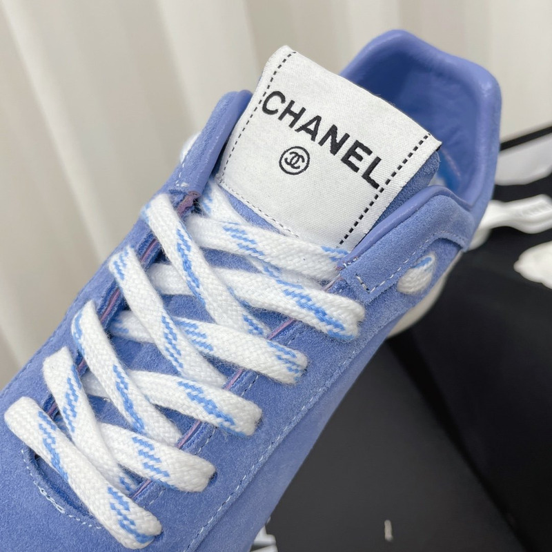 Ch*el fabric & suede kidskin sneaker blue & white