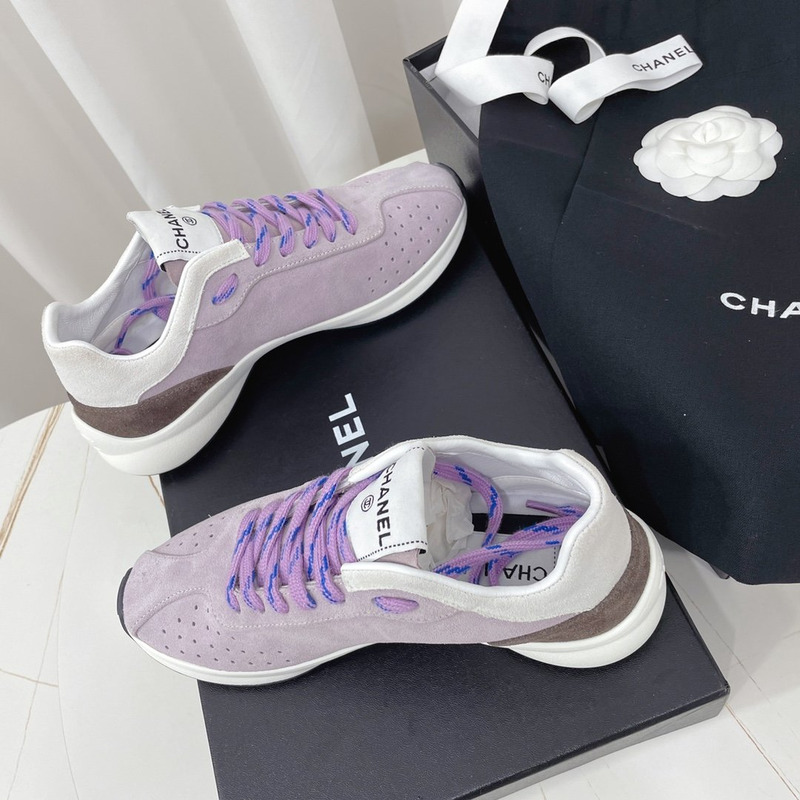 Ch*el suede kidskin sneaker light purple, blue & dark gray