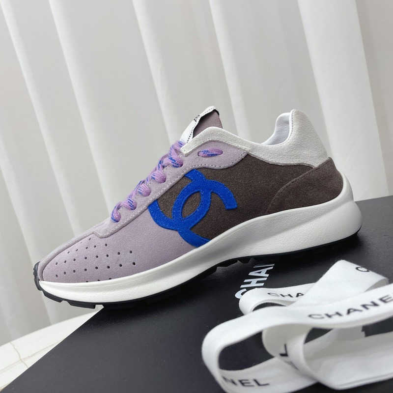 Ch*el suede kidskin sneaker light purple, blue & dark gray