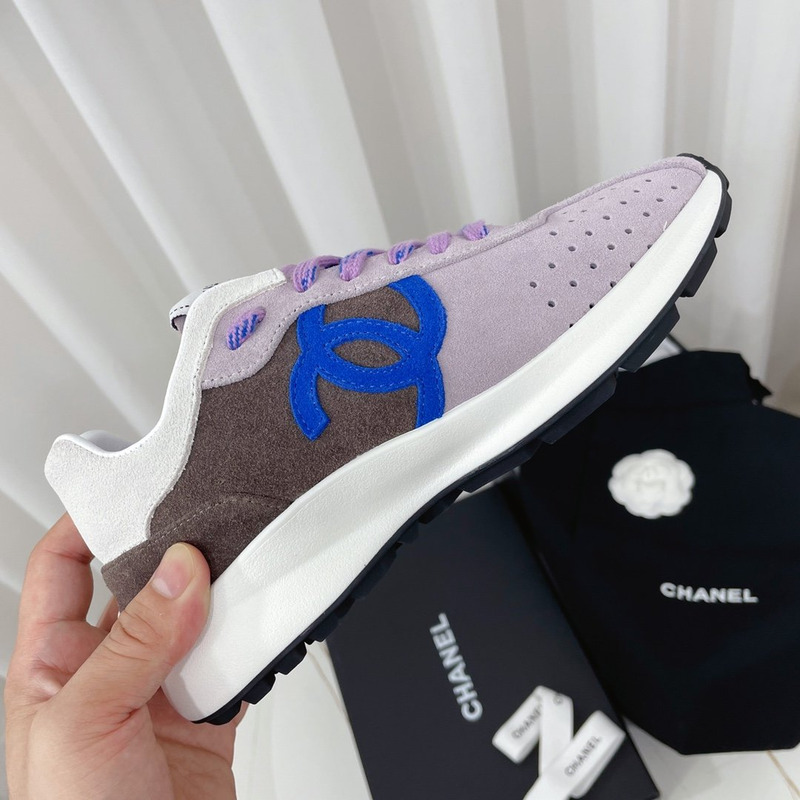 Ch*el suede kidskin sneaker light purple, blue & dark gray